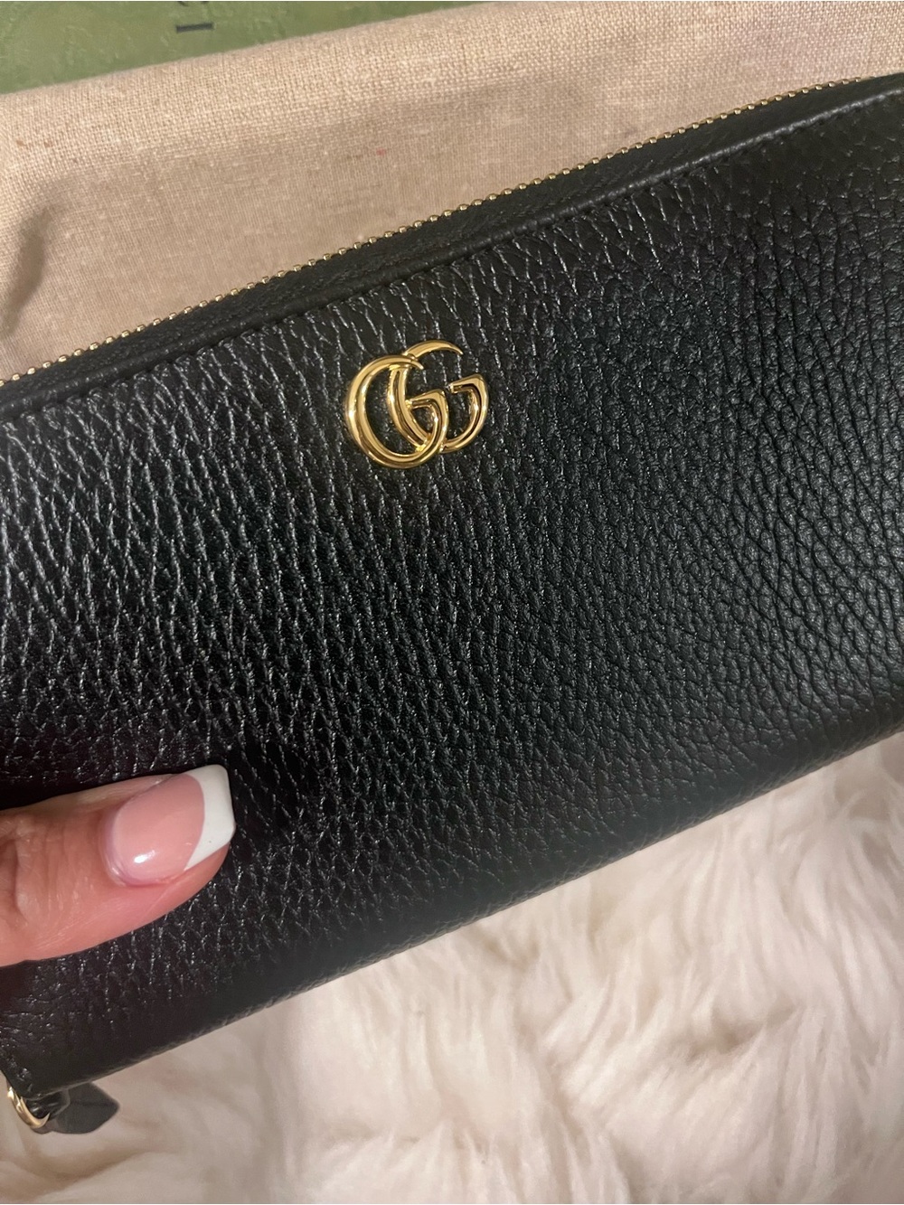 Gucci Black Pebbled Leather Zip Wallet with Gold GG